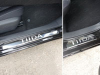 Накладки на пороги (нерж.лист, зеркальный, надпись "TIIDA")