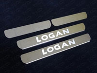 Накладка на задний бампер (нерж.лист 1мм, зеркальный, надпись "LOGAN")